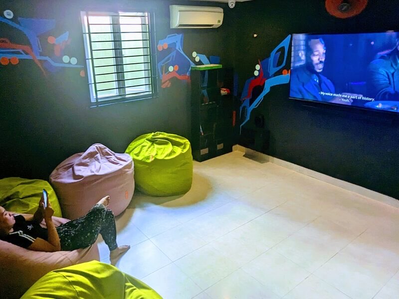 Movie Room with bean bags and big screen TV