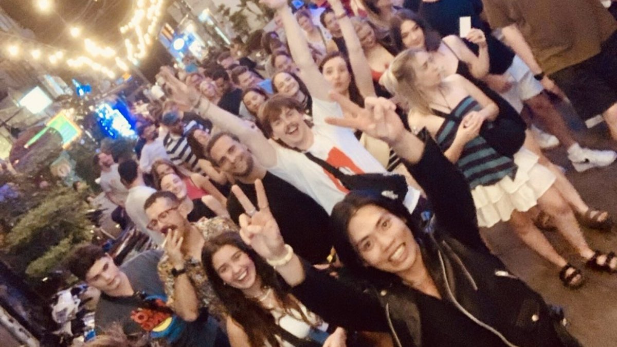 Pub crawl group on Bui Vien Street Saigon